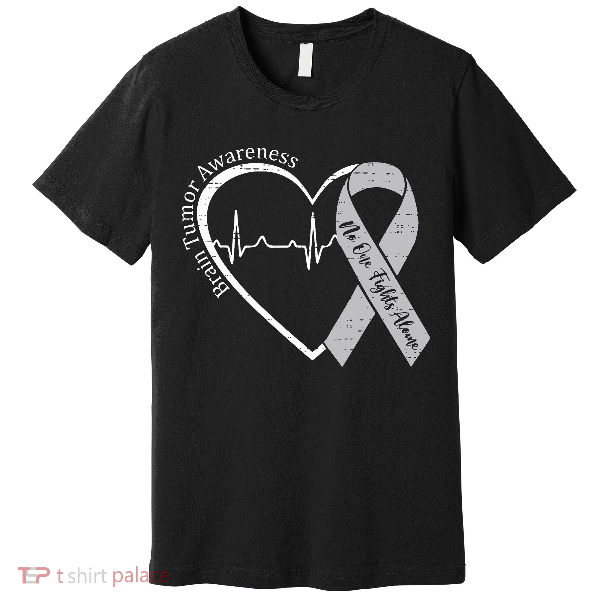 Brain Tumor Awareness Heart Brain Cancer Gray Ribbon Support  Premium T-Shirt