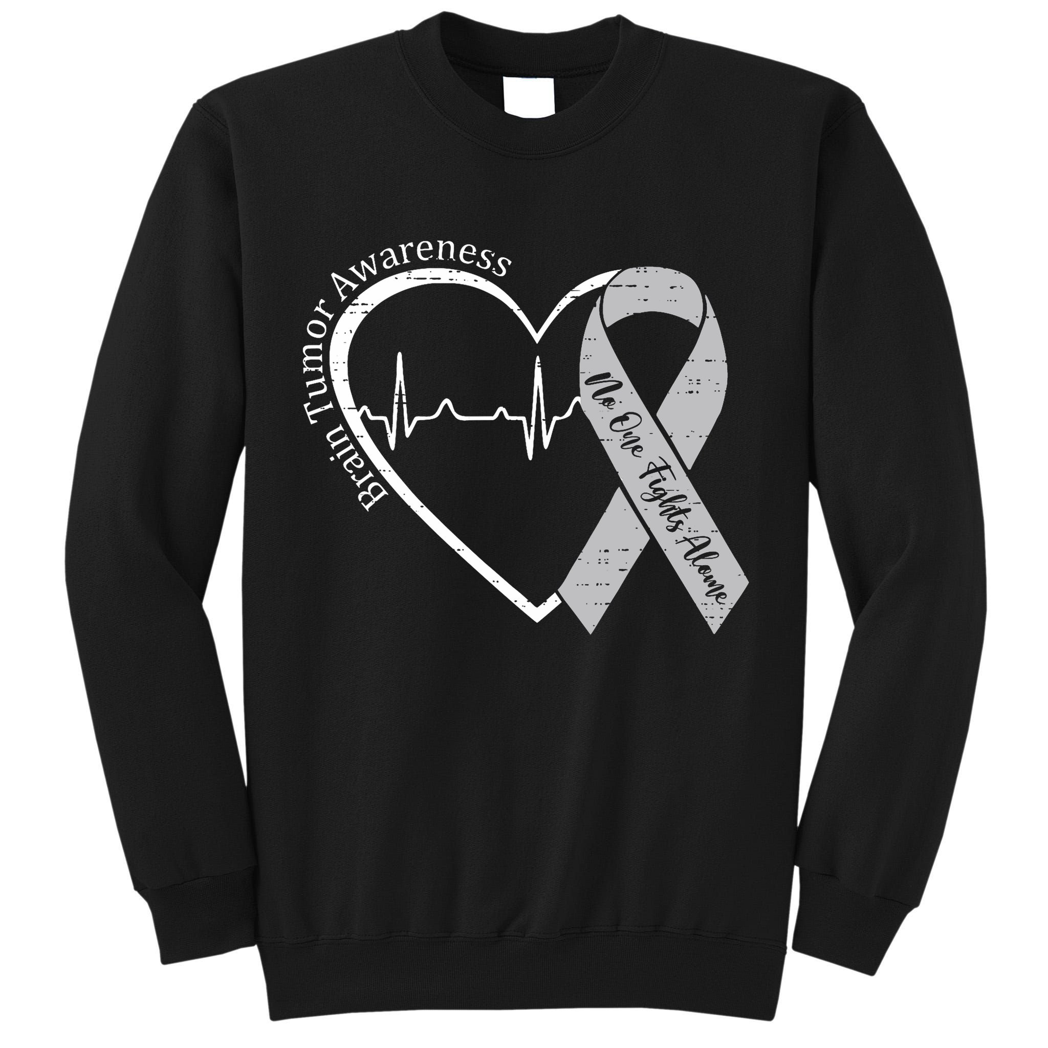 Brain Tumor Awareness Heart Brain Cancer Gray Ribbon Support  Tall Sweatshirt