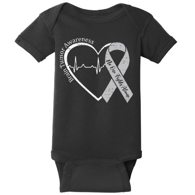 Brain Tumor Awareness Heart Brain Cancer Gray Ribbon Support  Baby Bodysuit