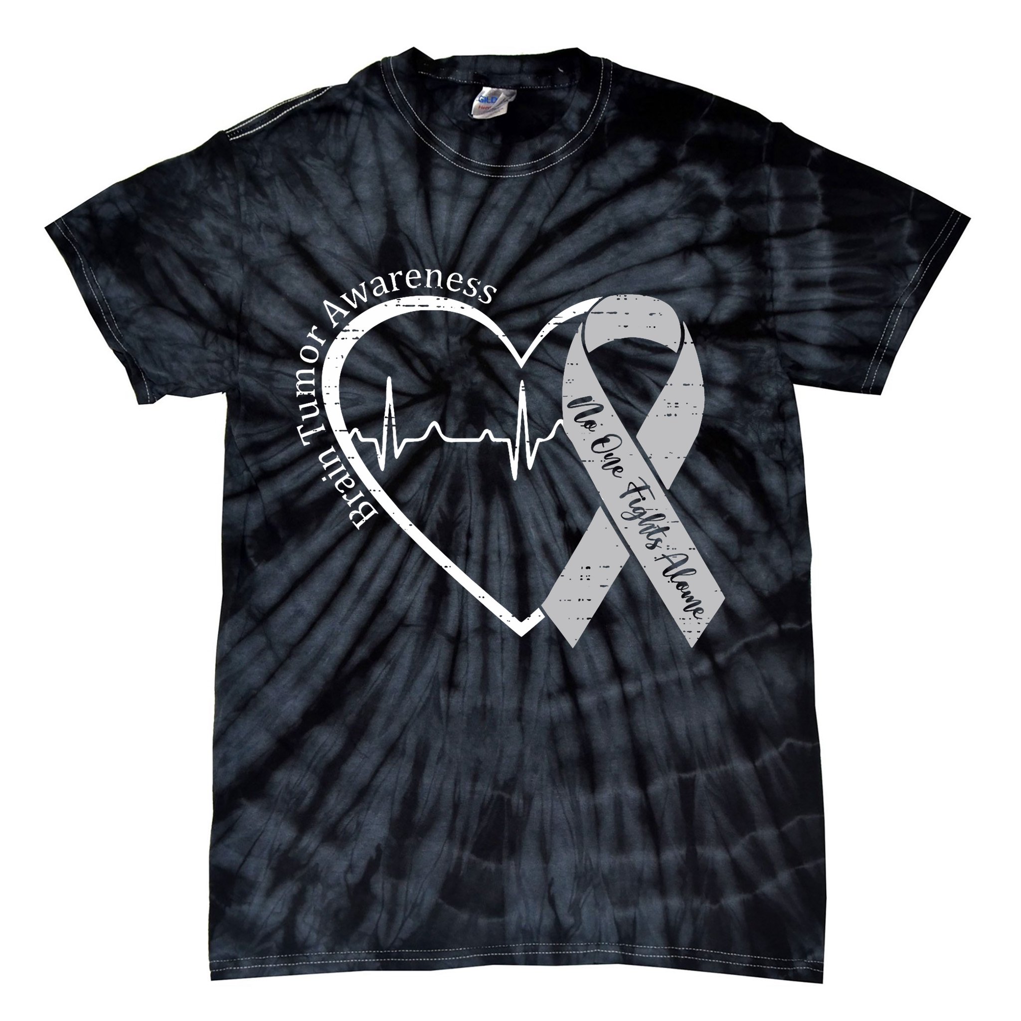 Brain Tumor Awareness Heart Brain Cancer Gray Ribbon Support  Tie-Dye T-Shirt