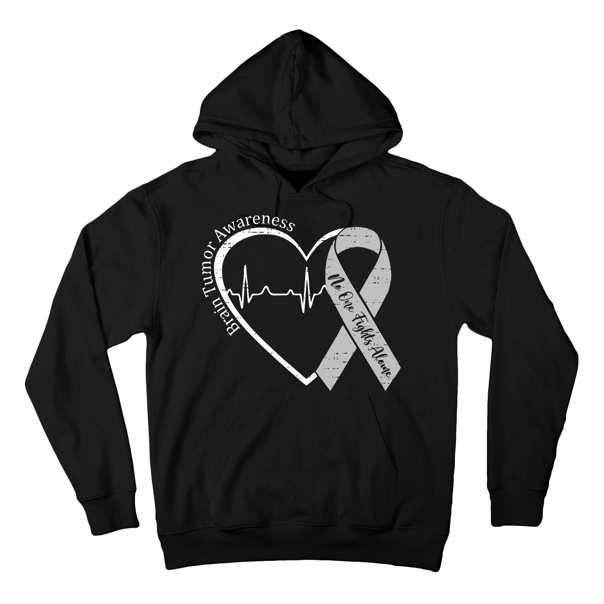 Brain Tumor Awareness Heart Brain Cancer Gray Ribbon Support  Tall Hoodie