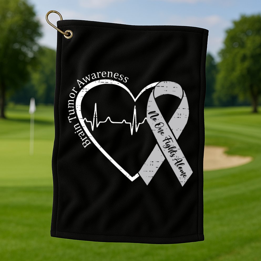 Brain Tumor Awareness Heart Brain Cancer Gray Ribbon Support  Golf Towel