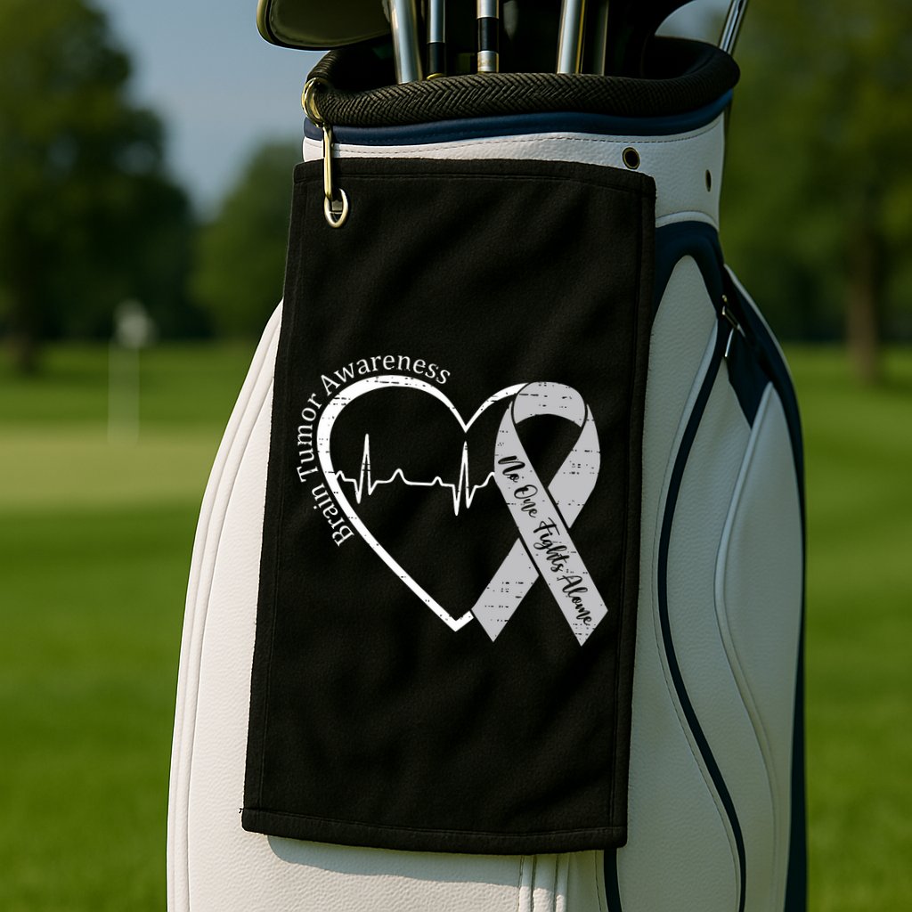 Brain Tumor Awareness Heart Brain Cancer Gray Ribbon Support  Golf Towel