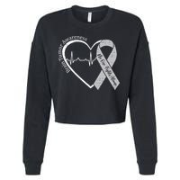 Brain Tumor Awareness Heart Brain Cancer Gray Ribbon Support  Cropped Pullover Crew