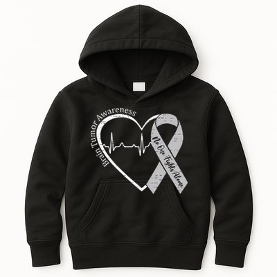 Brain Tumor Awareness Heart Brain Cancer Gray Ribbon Support  Kids Hoodie