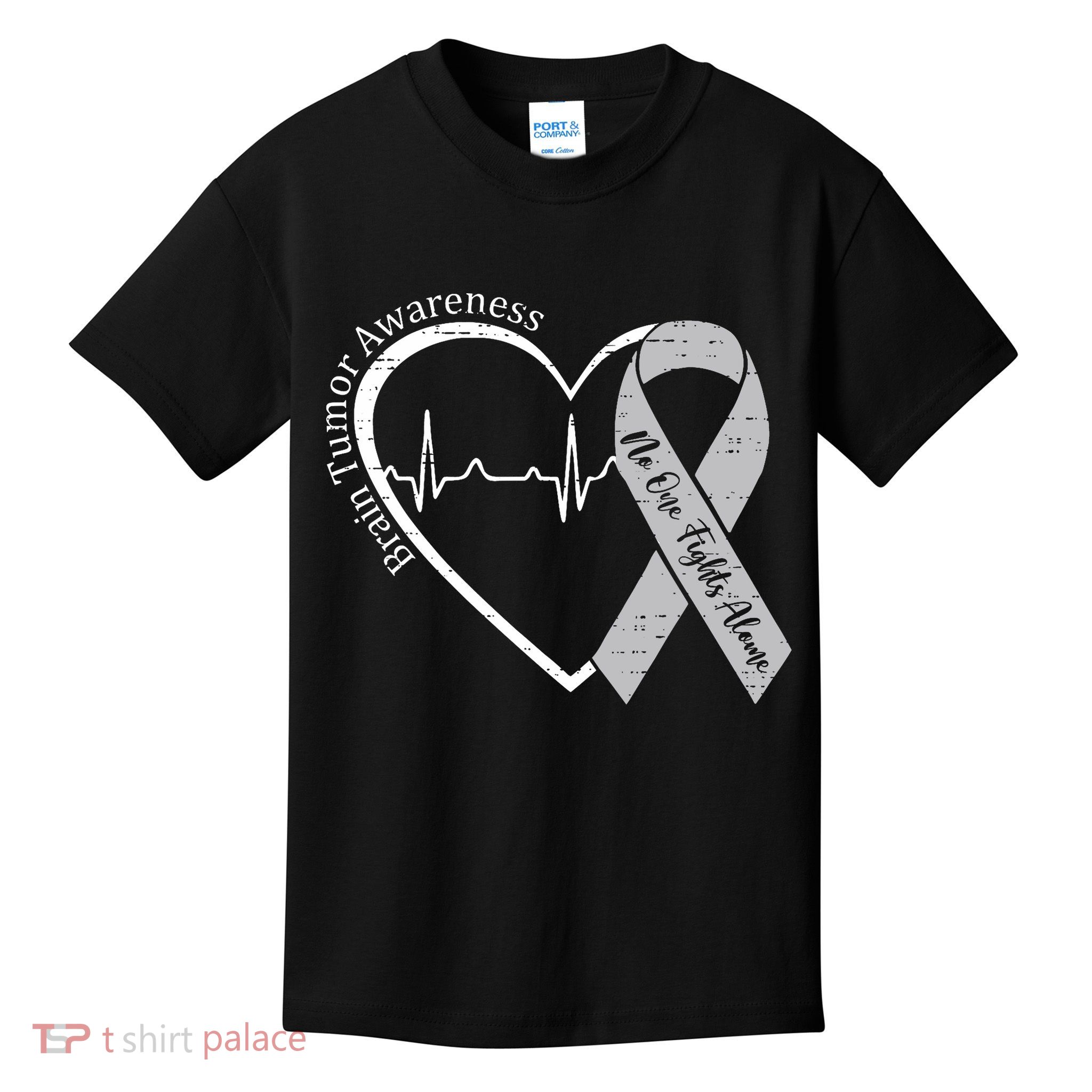 Brain Tumor Awareness Heart Brain Cancer Gray Ribbon Support  Kids T-Shirt