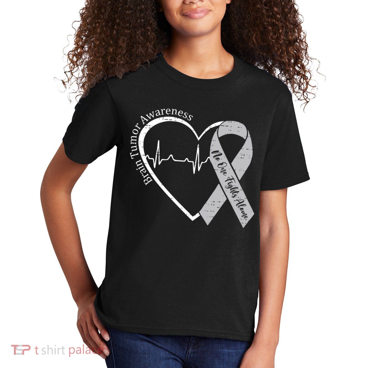 Brain Tumor Awareness Heart Brain Cancer Gray Ribbon Support  Kids T-Shirt