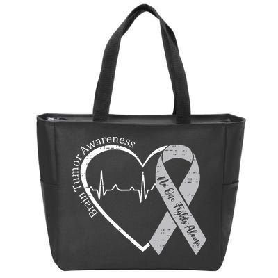 Brain Tumor Awareness Heart Brain Cancer Gray Ribbon Support  Zip Tote Bag
