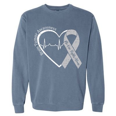 Brain Tumor Awareness Heart Brain Cancer Gray Ribbon Support  Garment-Dyed Sweatshirt