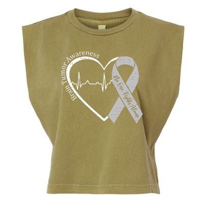 Brain Tumor Awareness Heart Brain Cancer Gray Ribbon Support  Garment-Dyed Women's Muscle Tee