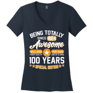 Being Totally Awesome Special Edition Since 1924 100 Years Birthday Women's V-Neck T-Shirt