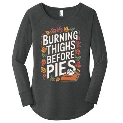 Burning Thighs Before Pies Funny Thanksgiving Pumpkin Pie Women's Perfect Tri Tunic Long Sleeve Shirt