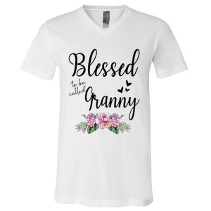 Blessed To Be Called Granny Floral Granny Mothers Day Gift V-Neck T-Shirt