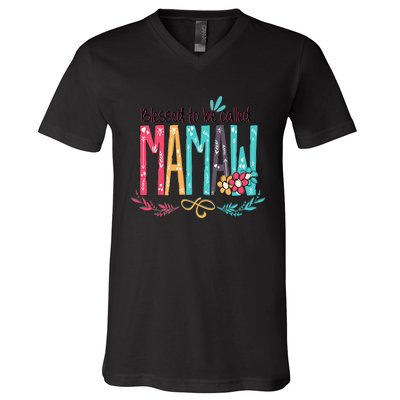 Blessed To Be Called Mamaw Colorful Grandma.Png V-Neck T-Shirt