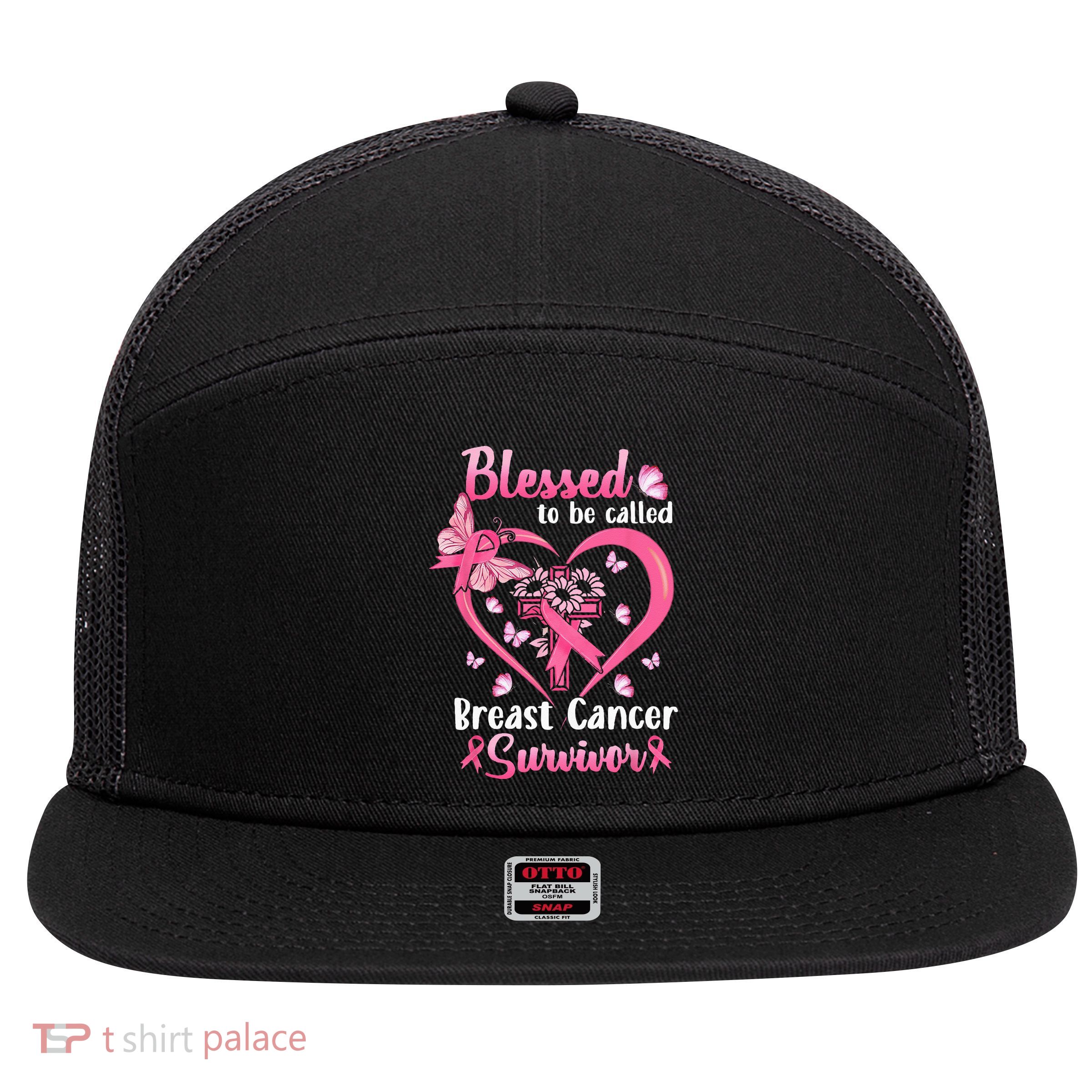 Blessed To Be Called Pink Women Heart Breast Cancer Survivor 7 Panel Mesh Trucker Snapback Hat