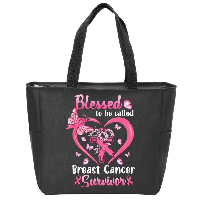 Blessed To Be Called Pink Women Heart Breast Cancer Survivor Zip Tote Bag