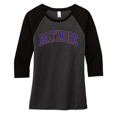 Baltimore Text Women's Tri-Blend 3/4-Sleeve Raglan Shirt