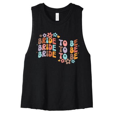 Bride To Be & Bridesmaid Bridal Shower Groovy Bachelorette Women's Racerback Cropped Tank