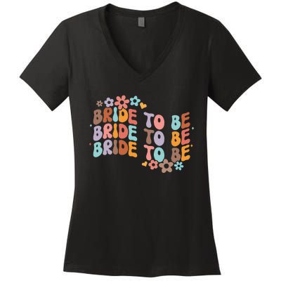 Bride To Be & Bridesmaid Bridal Shower Groovy Bachelorette Women's V-Neck T-Shirt