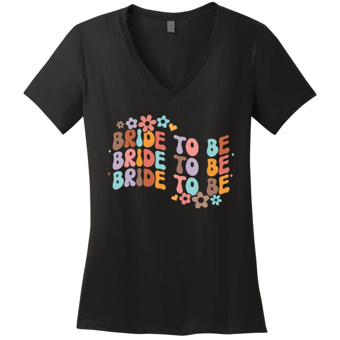 Bride To Be & Bridesmaid Bridal Shower Groovy Bachelorette Women's V-Neck T-Shirt