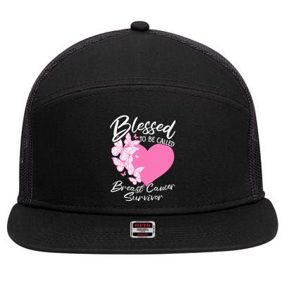 Blessed To Be Called Breast Cancer Survivor Pink Butterfly 7 Panel Mesh Trucker Snapback Hat