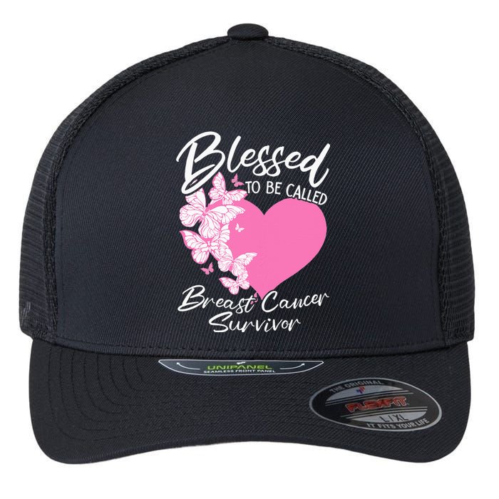 Blessed To Be Called Breast Cancer Survivor Pink Butterfly Flexfit Unipanel Trucker Cap