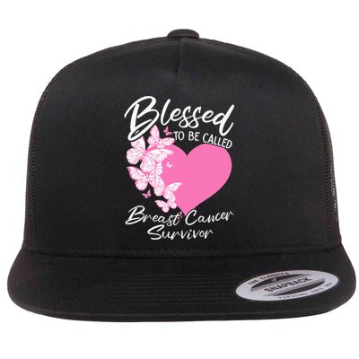 Blessed To Be Called Breast Cancer Survivor Pink Butterfly Flat Bill Trucker Hat