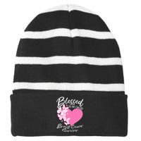 Blessed To Be Called Breast Cancer Survivor Pink Butterfly Striped Beanie with Solid Band