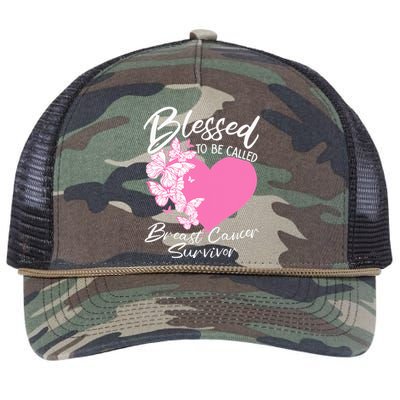 Blessed To Be Called Breast Cancer Survivor Pink Butterfly Retro Rope Trucker Hat Cap