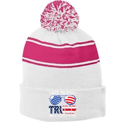 Back The Blue Trump 2024 Police American Flag Stripe Pom Pom Beanie