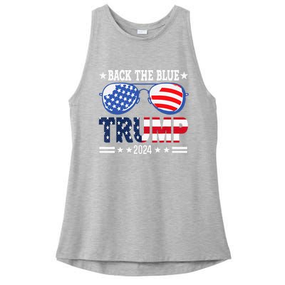 Back The Blue Trump 2024 Police American Flag Ladies PosiCharge Tri-Blend Wicking Tank