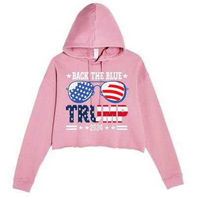 Back The Blue Trump 2024 Police American Flag Crop Fleece Hoodie