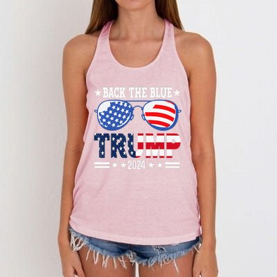 Back The Blue Trump 2024 Police American Flag Women's Knotted Racerback Tank