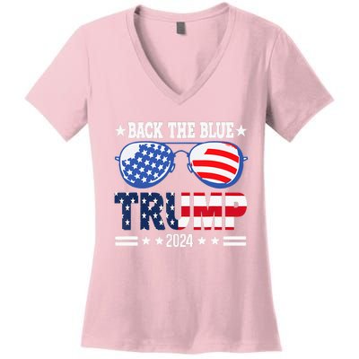 Back The Blue Trump 2024 Police American Flag Women's V-Neck T-Shirt