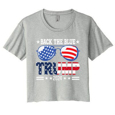 Back The Blue Trump 2024 Police American Flag Women's Crop Top Tee