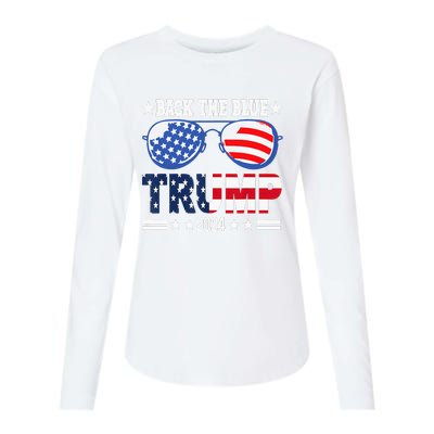 Back The Blue Trump 2024 Police American Flag Womens Cotton Relaxed Long Sleeve T-Shirt