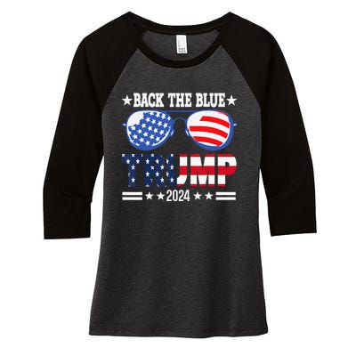 Back The Blue Trump 2024 Police American Flag Women's Tri-Blend 3/4-Sleeve Raglan Shirt