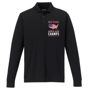 Back To Back World War Champs US Flag 4th Of July Performance Long Sleeve Polo