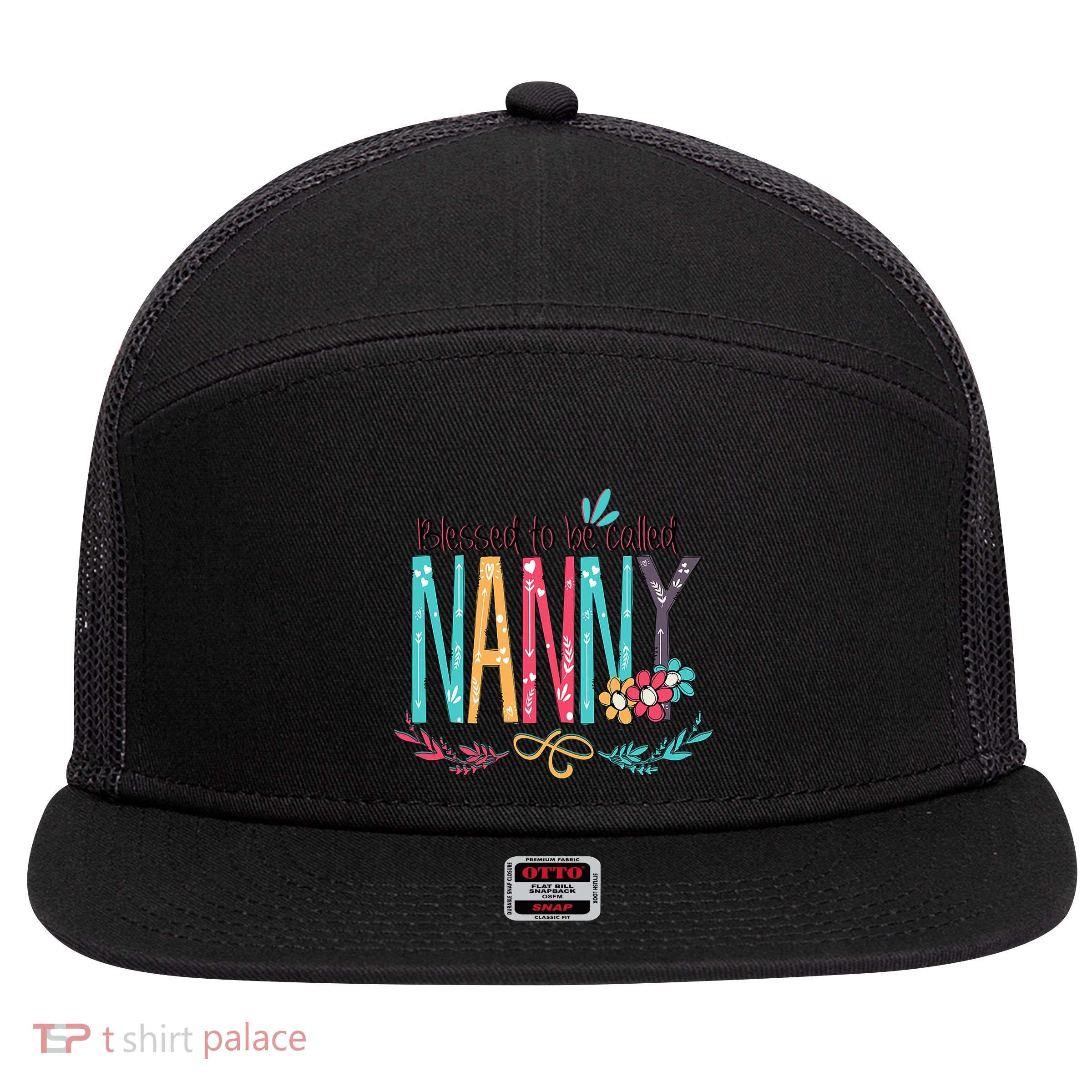 Blessed To Be Called Nanny Colorful Grandma 7 Panel Mesh Trucker Snapback Hat