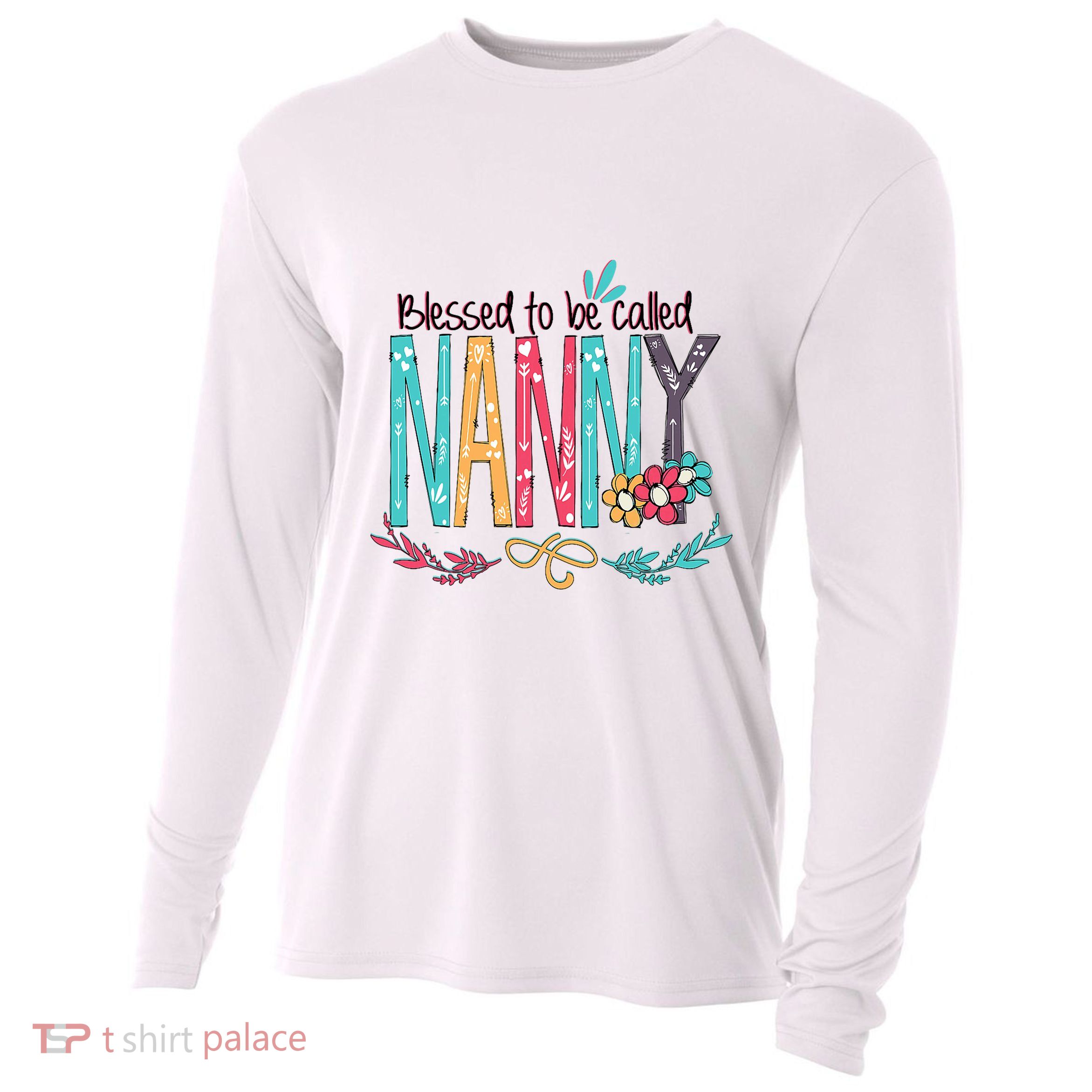 Blessed To Be Called Nanny Colorful Grandma Cooling Performance Long Sleeve Crew