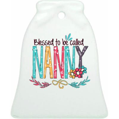 Blessed To Be Called Nanny Colorful Grandma Ceramic Bell Ornament