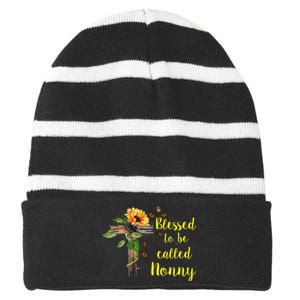 Blessed To Be Called Nonny Striped Beanie with Solid Band