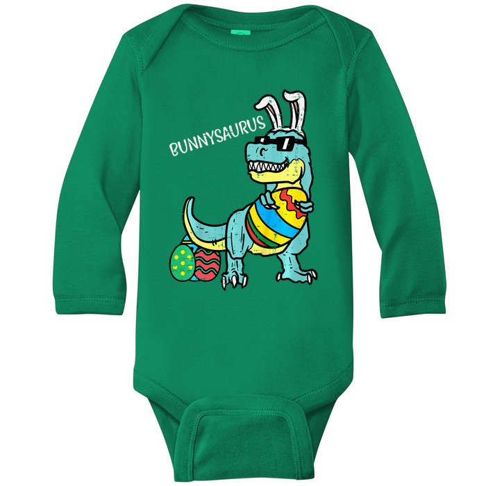 Bunnysaurus Trex Bunny Boy Easter Dinosaur Baby Long Sleeve Bodysuit