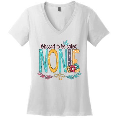 Blessed To Be Called Nonie Colorful Grandma Women's V-Neck T-Shirt