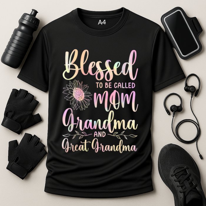 Blessed To Be Called Mom Grandma And Great Grandma Flower Cooling Performance Crew T-Shirt