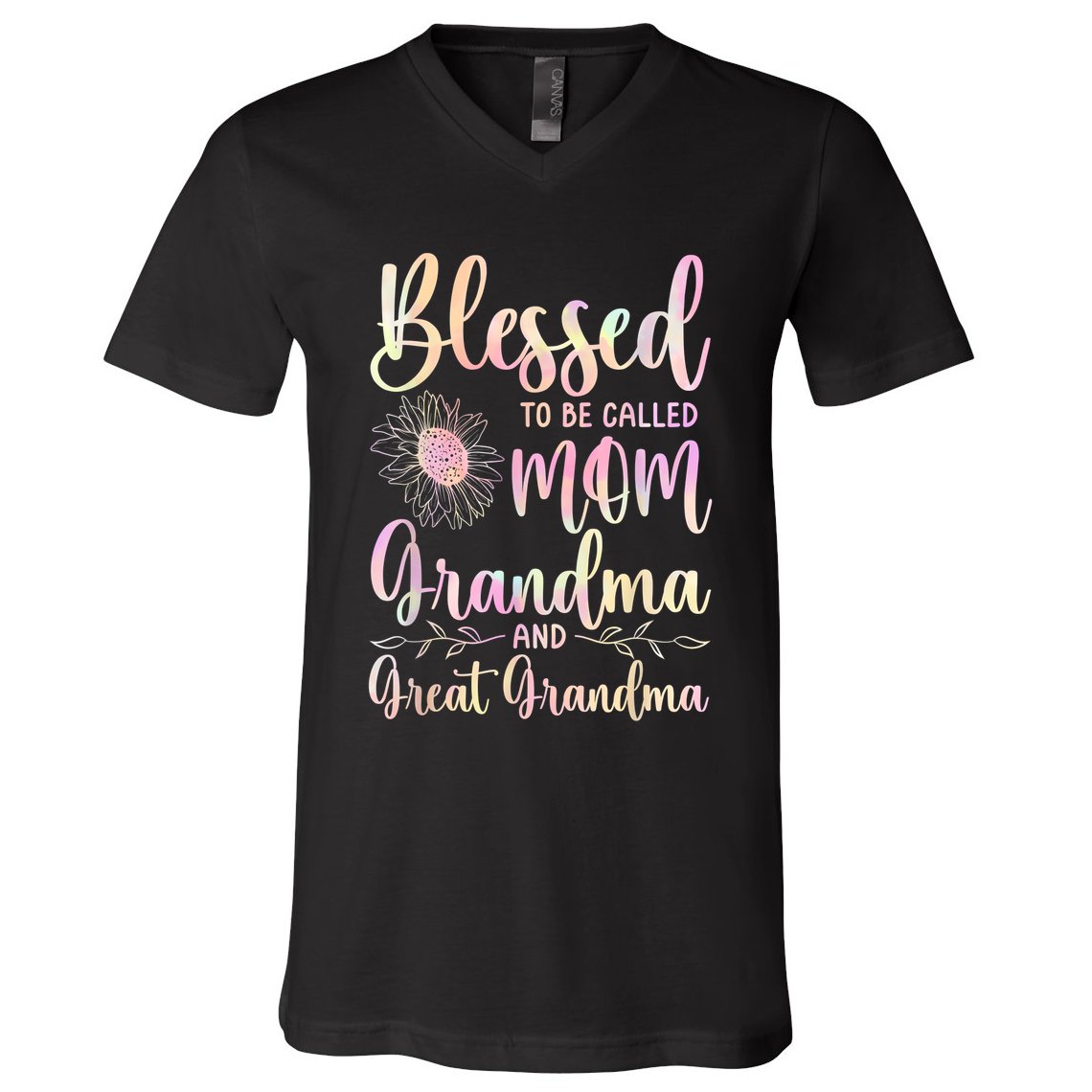 Blessed To Be Called Mom Grandma And Great Grandma Flower V-Neck T-Shirt