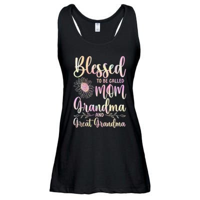Blessed To Be Called Mom Grandma And Great Grandma Flower Ladies Essential Flowy Tank