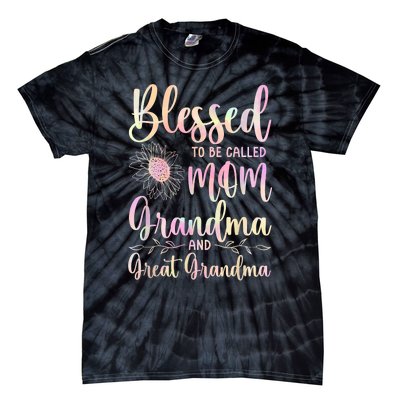 Blessed To Be Called Mom Grandma And Great Grandma Flower Tie-Dye T-Shirt