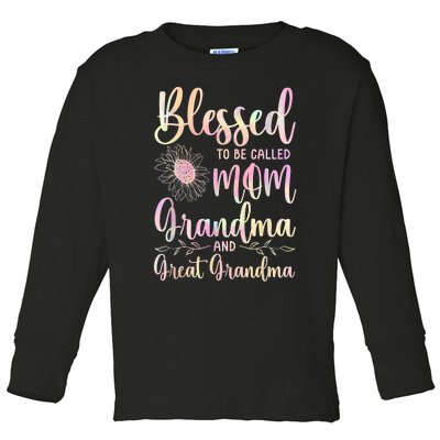 Blessed To Be Called Mom Grandma And Great Grandma Flower Toddler Long Sleeve Shirt