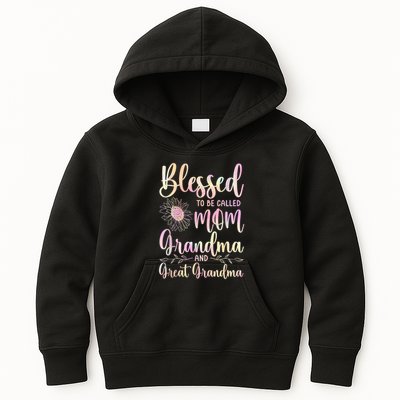 Blessed To Be Called Mom Grandma And Great Grandma Flower Kids Hoodie